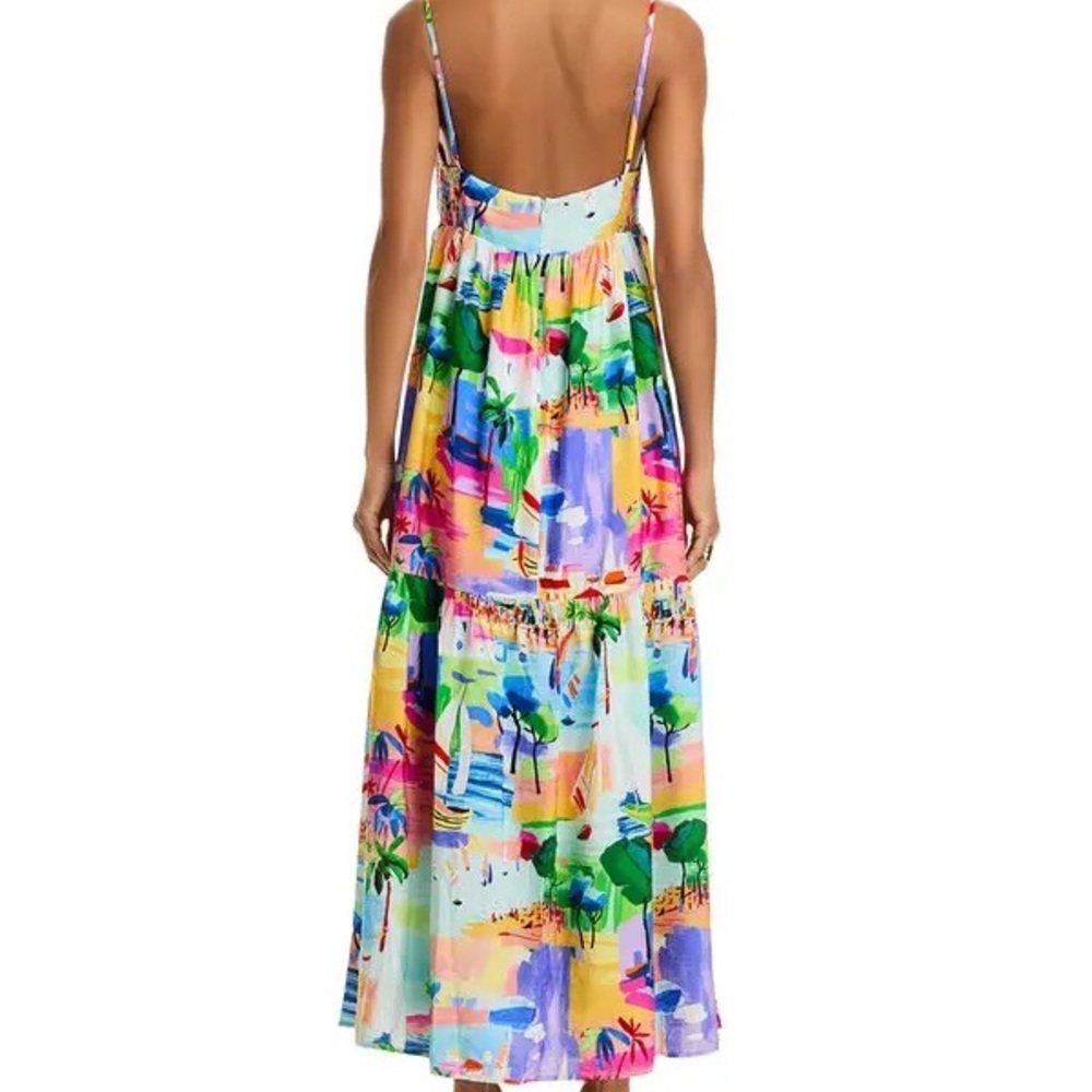 Aqua Tropical Print Maxi Dress Multicolor Women Size Extra Small Spaghetti Strap - Picture 2 of 10